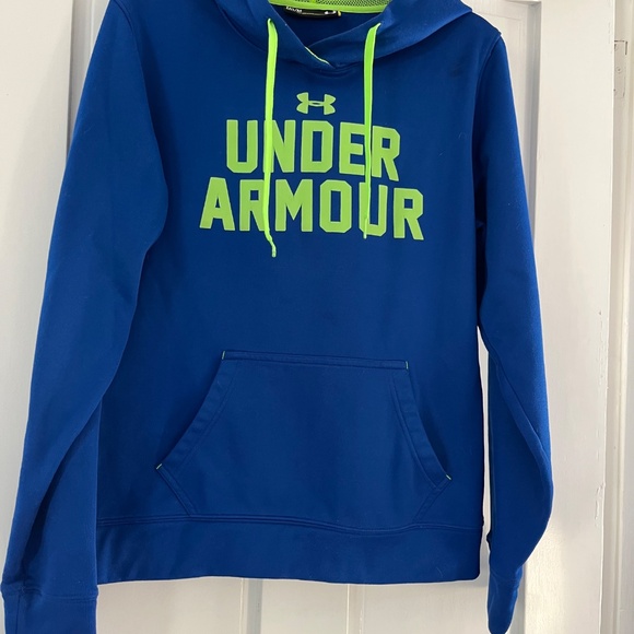 Under Armour Sweatshirt Hoodie Blue & Florescent Yellow - Picture 2 of 7